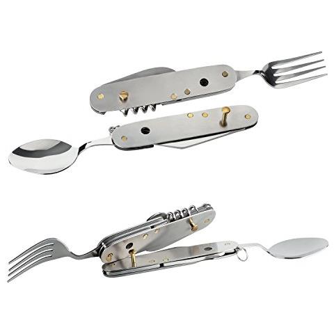 Campactive 6 in1, Posate Da Campeggio Pieghevole Posate In Eco Pelle Con Tasche | Apribottiglie Cavatappi - Foto 3