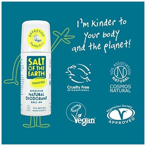 Naturale Deodorante Roll On Dal Sale Della Terra Unscented Profumo - Vegan Long Lasting Protezione Leaping Bunny Approvato Made In Uk - 75ml - Foto 4