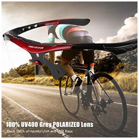 Occhiali Da Sole Di Sport 5 In 1 Polarizzati Vetri Di Riciclaggio Per Gli Uomini Donne Tattico Di Vetro Militari Per Bicicletta Da Corsa Di Guida Protezione Uv 400 Golf Occhiali Da Sole Rosso - Foto 4