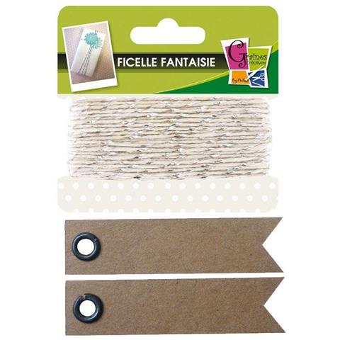 Spago Bianco-argento - 10 M + 20 Etichette Kraft Con Gagliardetto - Foto 1