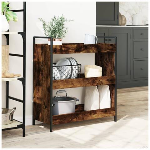 Carrello Da Cucina Rovere Fumo 70x30x82 Cm In Legno Multistrato - Foto 3
