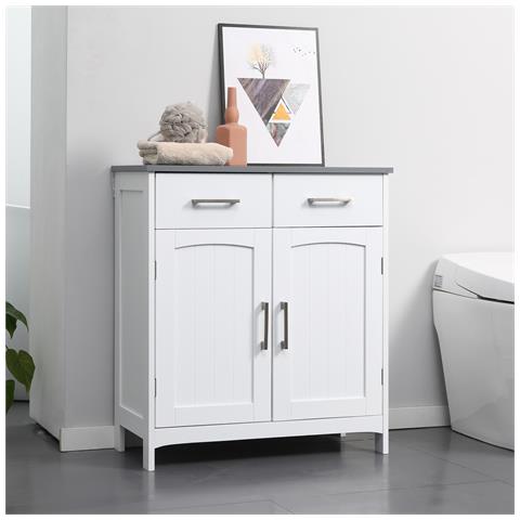 Mobiletto Bagno Con 2 Ante, 2 Cassetti E Ripiano Regolabile, In Mdf, 68x33x76cm - Foto 6