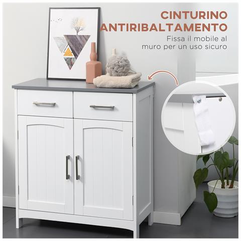 Mobiletto Bagno Con 2 Ante, 2 Cassetti E Ripiano Regolabile, In Mdf, 68x33x76cm - Foto 2