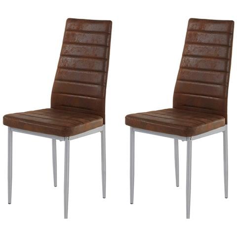 Kate Set Di 2 Sedie Da Pranzo Imbottite In Microfibra Marrone - Foto 1