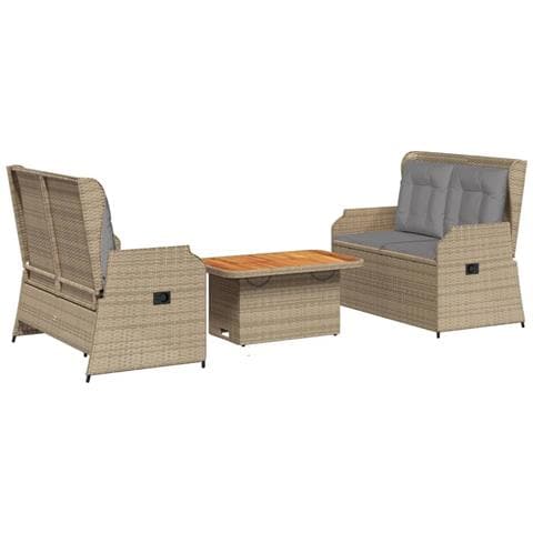 Set Divani Da Giardino 3 Pz Con Cuscini In Polyrattan Beige - Foto 1