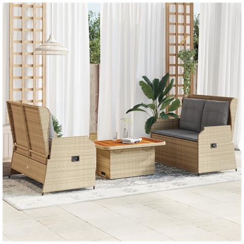Set Divani Da Giardino 3 Pz Con Cuscini In Polyrattan Beige - Foto 8