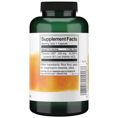 Vitamina B1 Tiamina 100 Mg 250 Capsule Swanson Health Products - Foto 2