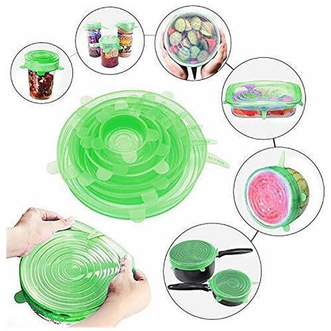 Set Da 6 Coperchi In Silicone Estensibili Di Diverse Dimensioni Microonde Frigo - Foto 2