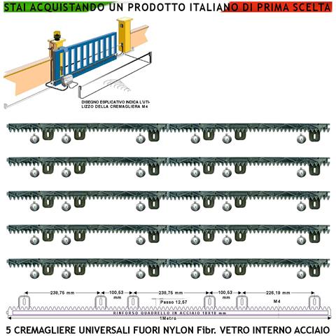 Kit Cremagliera Universale M4 Antiusura Cinque Pezzi Da 1 Metro In Nylon Antirumore Con Anima In Acciaio Portata 6 Q.l - Foto 1