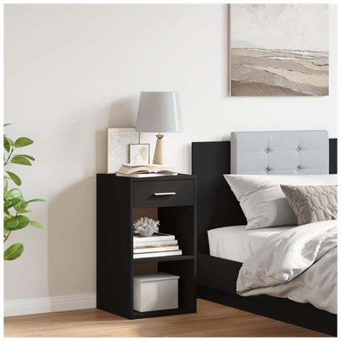 Comodino Nero 35x34x65 Cm In Legno Multistrato - Foto 3