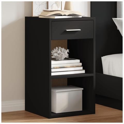 Comodino Nero 35x34x65 Cm In Legno Multistrato - Foto 1