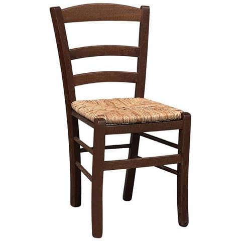 Sedia In Legno Paesana Noce Scuro Con Seduta In Paglia Di Riso - Foto 1