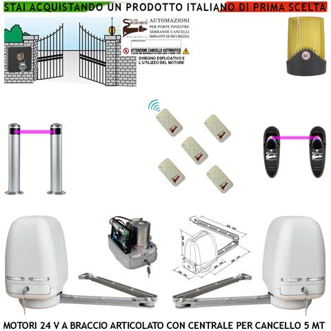 Kit 2 Motori A Braccio Articolato 24 V Cancello Automatico 2 Ante Da 0,5 A 2,5 Mt Centrale 220/24 V 5 Radiocomandi Far - Foto 1