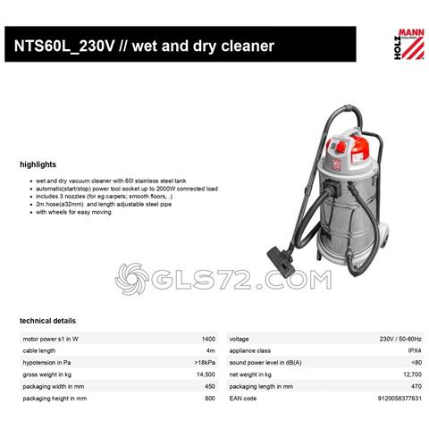 Aspiratore per Officina NTS60L per Solidi e Liquidi 60 Litri - Foto 5