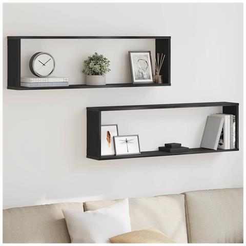 Mensole Parete Cubo 2 pz Rovere Nero 100x15x30 cm Multistrato - Foto 1