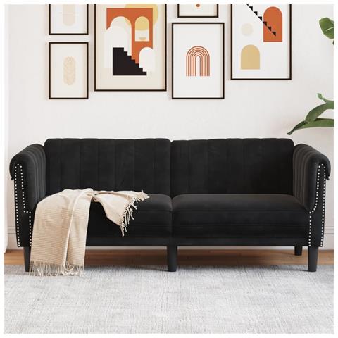 Divano A 2 Posti Nero In Velluto - Foto 1