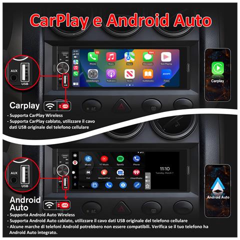 Autoradio 1 Din Con Schermo Wireless Carplay E Android Auto Fm Bluetooth Aux Tipo-c Telecamera - Foto 2