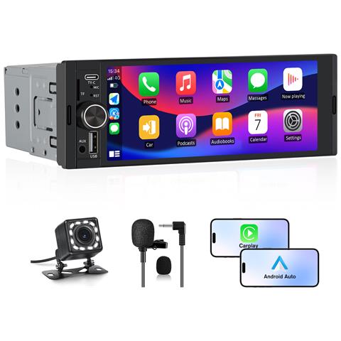 Autoradio 1 Din Con Schermo Wireless Carplay E Android Auto Fm Bluetooth Aux Tipo-c Telecamera - Foto 1