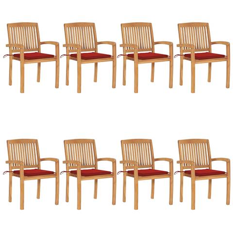 Sedie Da Giardino Impilabili 8 Pz Con Cuscini Massello Di Teak - Foto 2