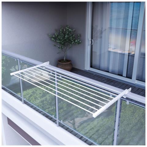 Stendino Da Esterno Per Balcone 102x63x8 Cm Bianco, Ribaltabile E Leggero, Ideale Per Ringhiere - Foto 2