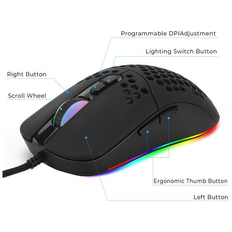 Mouse Da Gioco Rgb Con Design A Nido D'ape E Dpi Personalizzabile - Foto 2