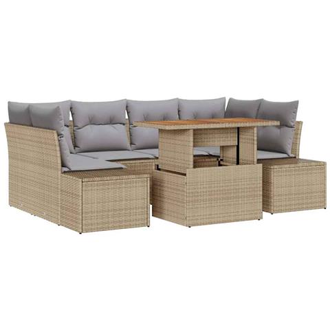 Set di divani da giardino da 7 pezzi con cuscini Beige in polirattan - Foto 1