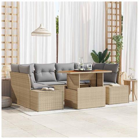 Set di divani da giardino da 7 pezzi con cuscini Beige in polirattan - Foto 2