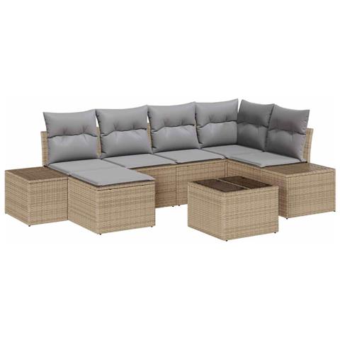 Set Divano da Giardino in 7 Pezzi con Cuscini Rattan Nero - Foto 1