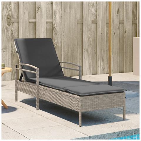 Lettino con Cuscino Grigio Chiaro 63x200x81 cm in Polyrattan - Foto 2