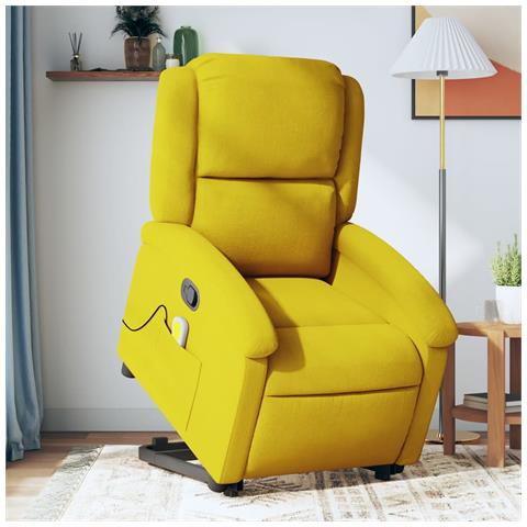 Poltrona Alzapersona Massaggiante Reclinabile Gialla in Velluto - Foto 2
