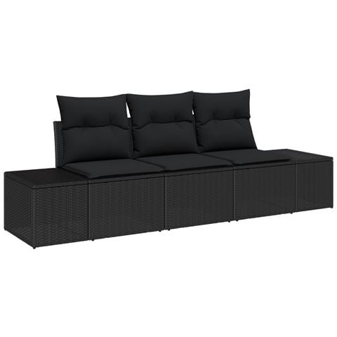 Set Divano da Giardino a 3 pezzi con Cuscini Nero Polyrattan - Foto 1