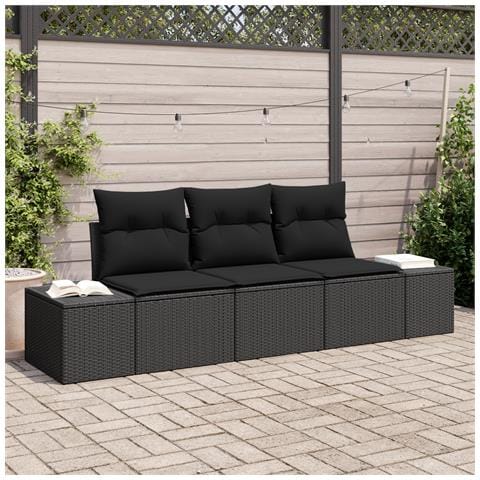 Set Divano da Giardino a 3 pezzi con Cuscini Nero Polyrattan - Foto 2