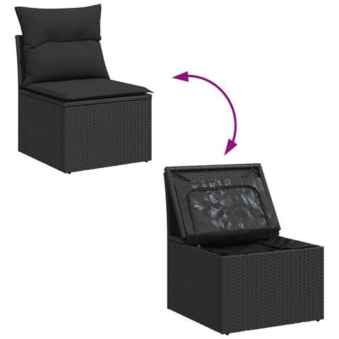 Set Divano da Giardino a 3 pezzi con Cuscini Nero Polyrattan - Foto 9