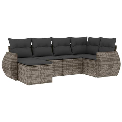 Set Divano da Giardino 6 pz con Cuscini Grigio in Polyrattan - Foto 1