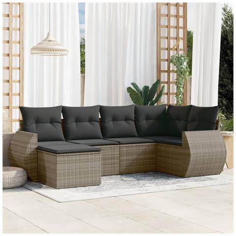 Set Divano da Giardino 6 pz con Cuscini Grigio in Polyrattan - Foto 2