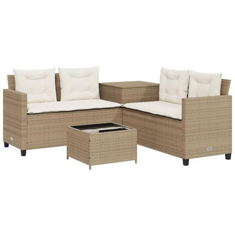 Divano da Giardino con Tavolo e Cuscini a L Beige in Polyrattan - Foto 1