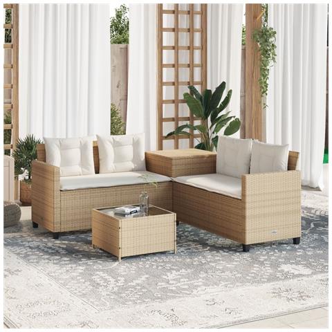 Divano da Giardino con Tavolo e Cuscini a L Beige in Polyrattan - Foto 2