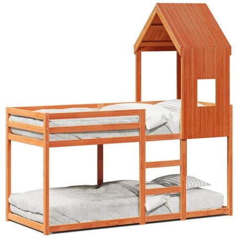 Letto a Castello con Tetto Cera 80x200 cm Legno Massello Pino - Foto 1