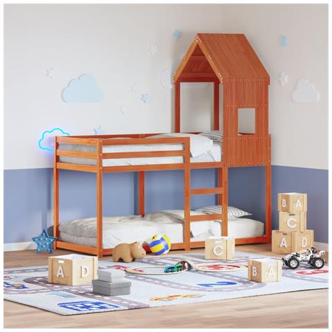 Letto a Castello con Tetto Cera 80x200 cm Legno Massello Pino - Foto 2