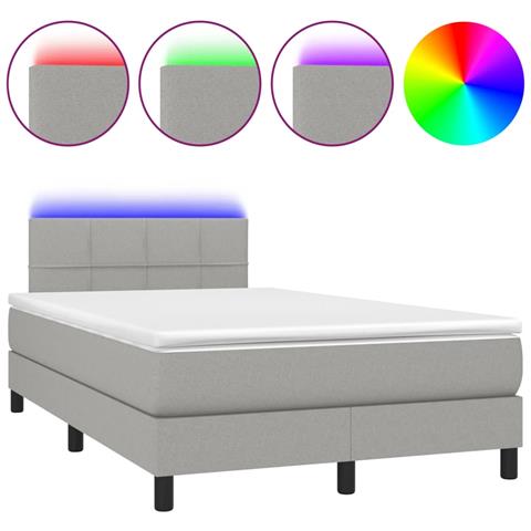 Letto a Molle Materasso e LED Grigio Chiaro 120x190 cm Tessuto - Foto 1