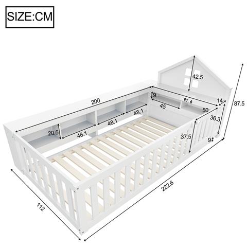 Letto Per Bambini 90x200cm, Letto Singolo Con Spondina, Finestra, Spondina E Porta, Con Contenitore, Protezione Integrale, Letto In Legno Massiccio Con Rete A Doghe, Bianco - Foto 2