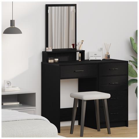 Tavolo da trucco  con cassetti, Nero Rovere, 50x41x140 cm - Foto 2