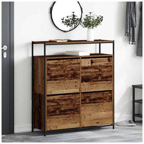 Mobile per Scarpe con 4 Cassetti Ribaltabili Legno Invecchiato 100x34x112 cm - Foto 2