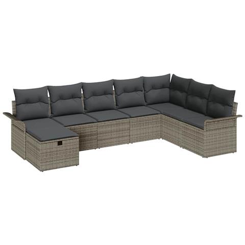 Set Divano da Giardino con cuscino 8 pcs Grigio Poly Rattan - Foto 1
