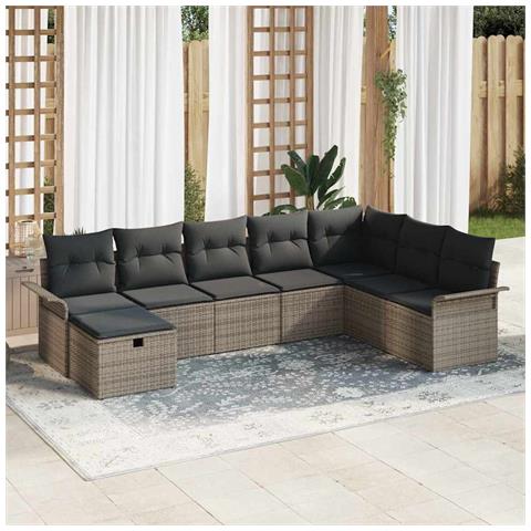 Set Divano da Giardino con cuscino 8 pcs Grigio Poly Rattan - Foto 2