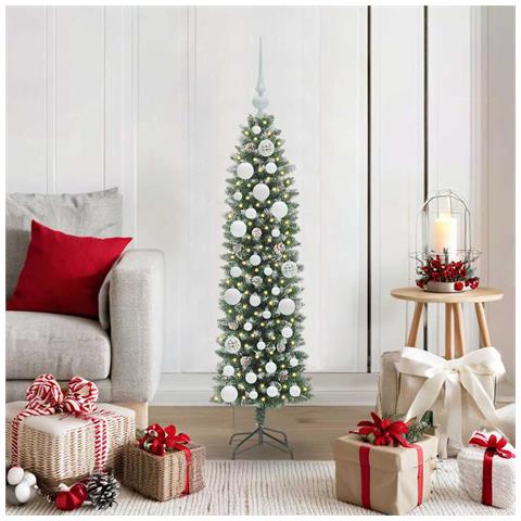 Albero di Natale Artificiale Sottile Verde e Bianco 120 cm - Foto 2
