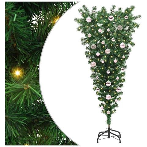 Albero di Natale artificiale preilluminato capovolto con set di palline - Foto 1