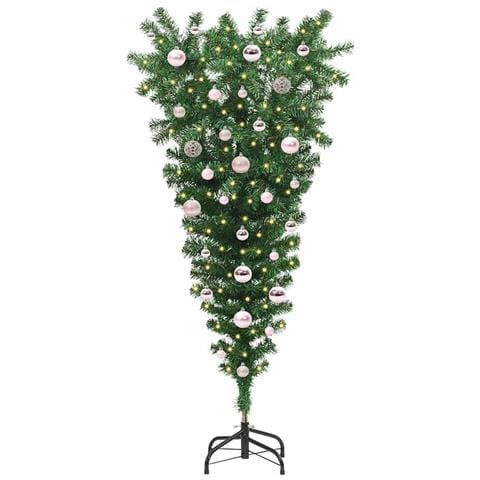Albero di Natale artificiale preilluminato capovolto con set di palline - Foto 2