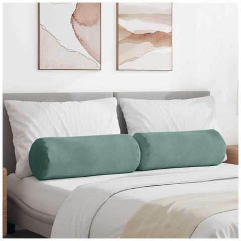 Cuscini a rullo 2 pcs Verde Mare Ø 25 x 70 cm Tessuto in Cords - Foto 2
