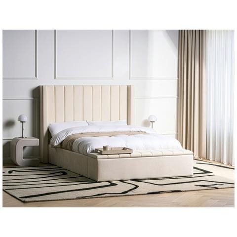Letto Con Panca Contenitore Velluto Noyers 140 X 200 Cm Bianco Sporco - Foto 1